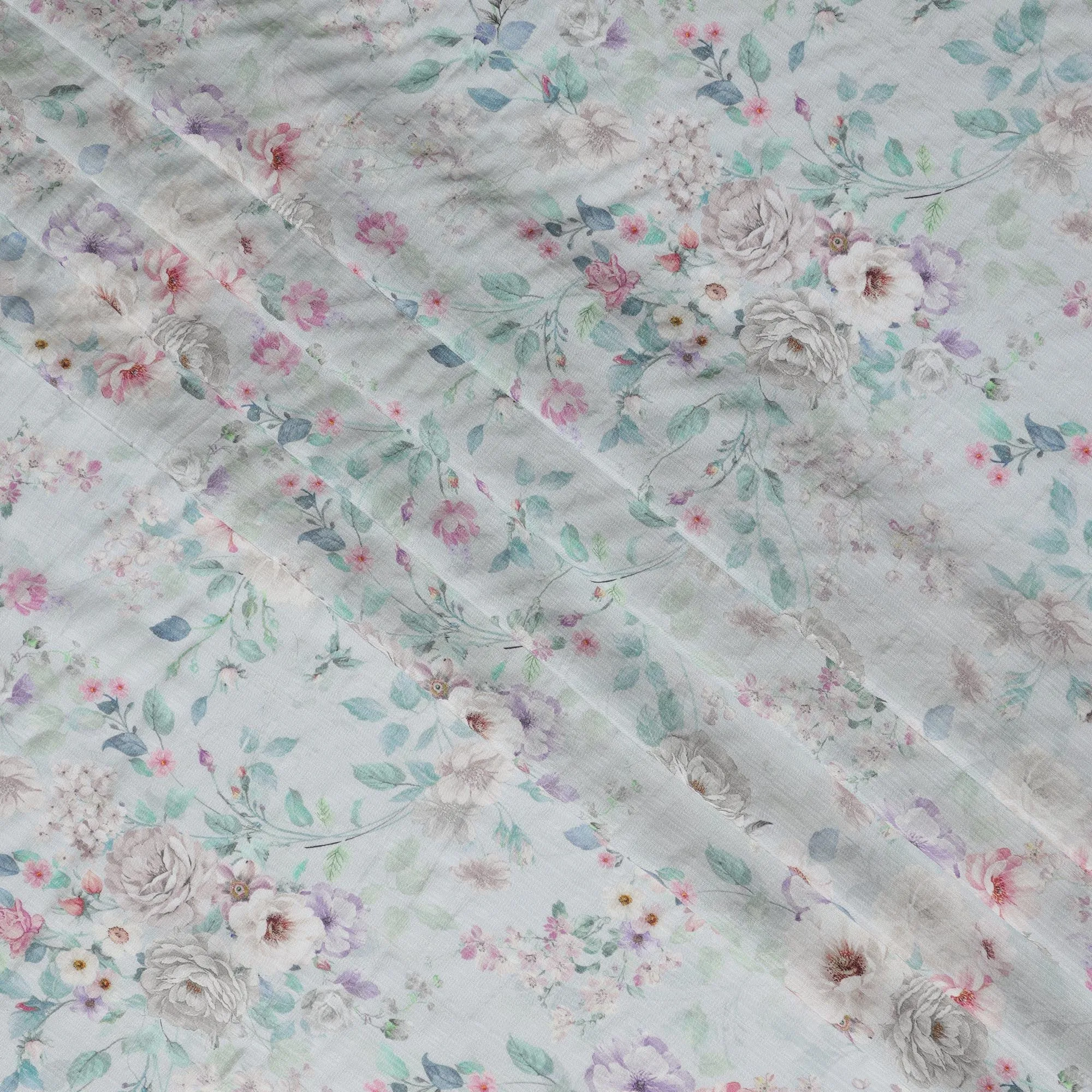 Mint Green Floral Cotton Linen Fabric, 110 cm Width-D20966