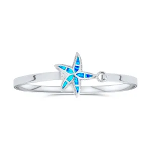 Nautical Starfish Blue Opal Bangle Bracelet in Polished Sterling Silver