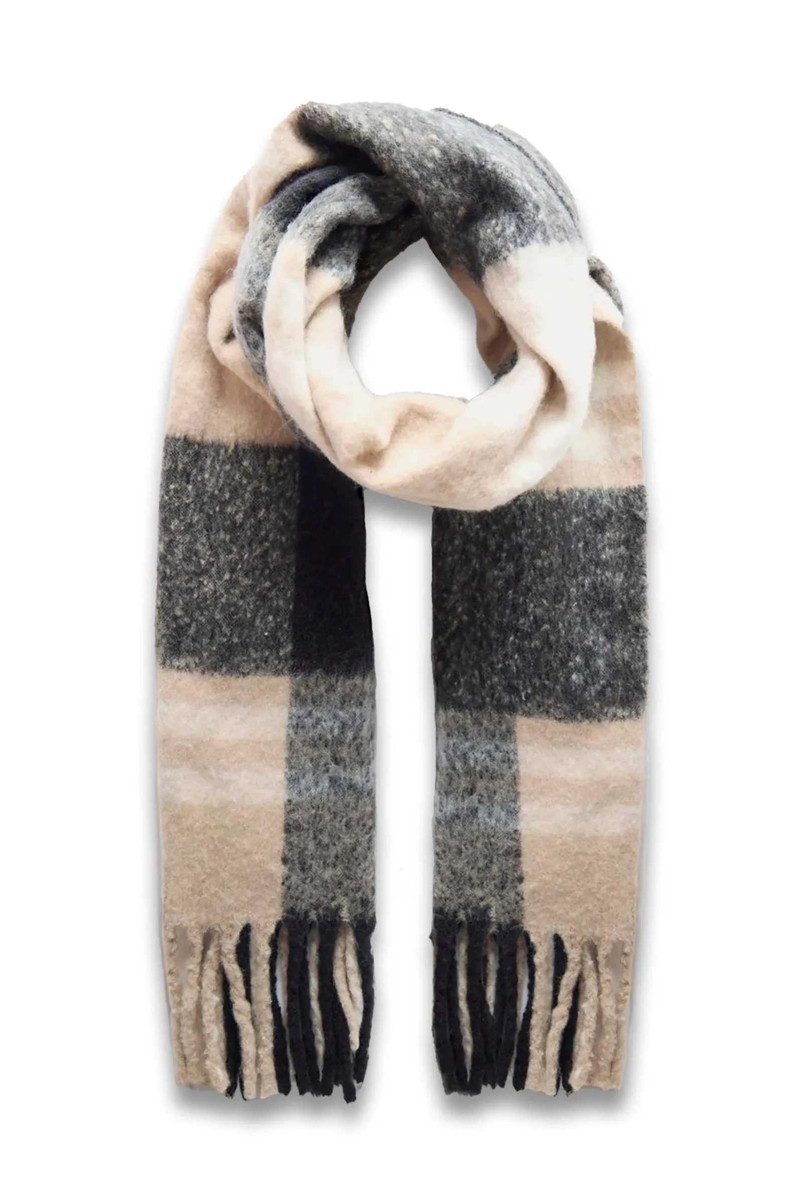 Neutral Checked Wide Scarf