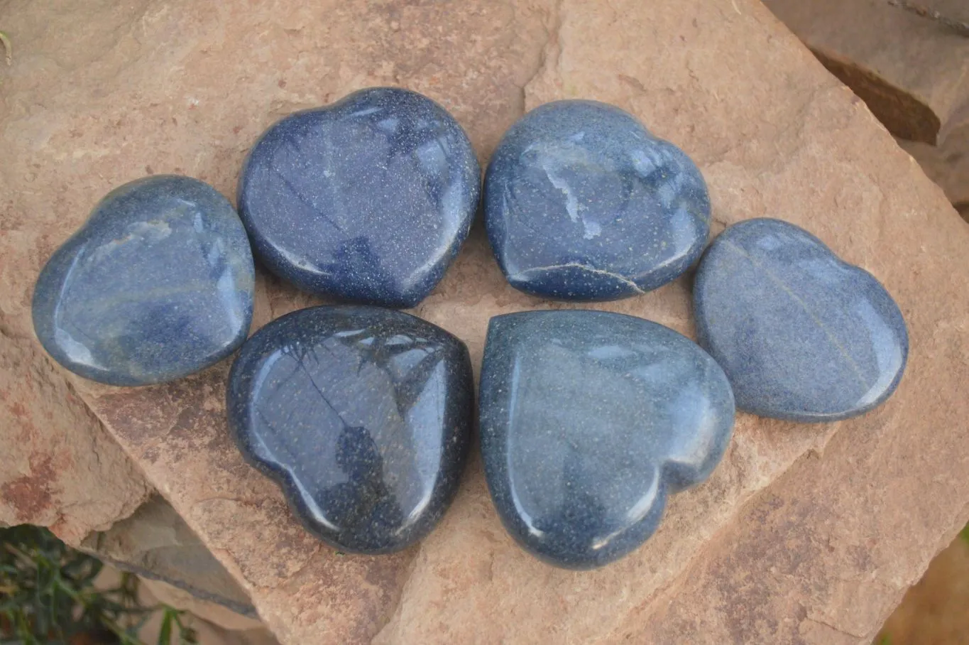 Polished  Blue Lazulite Hearts  x 6 From Madagascar