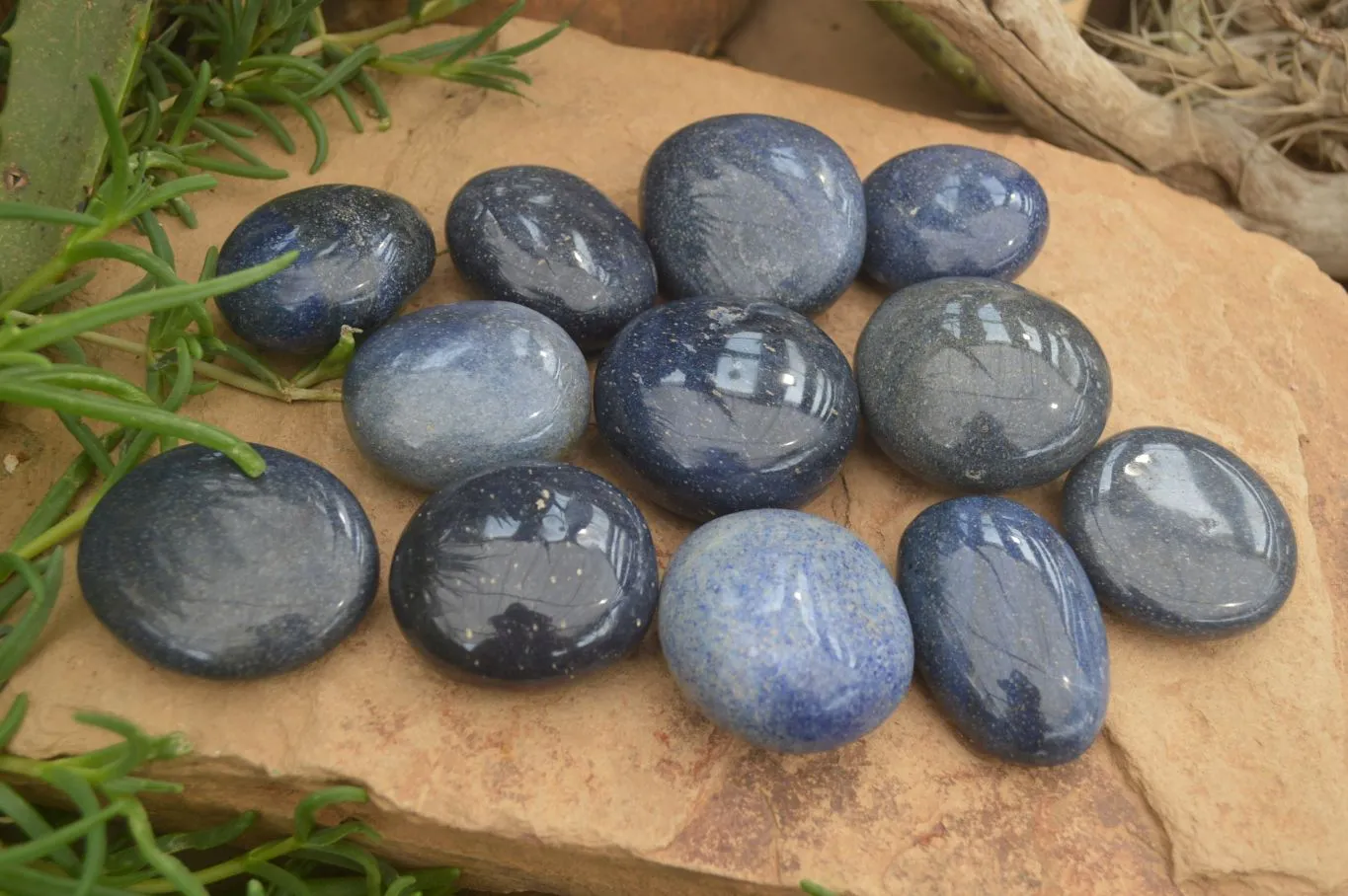 Polished Lazulite Palm Stones x 12 From Madagascar