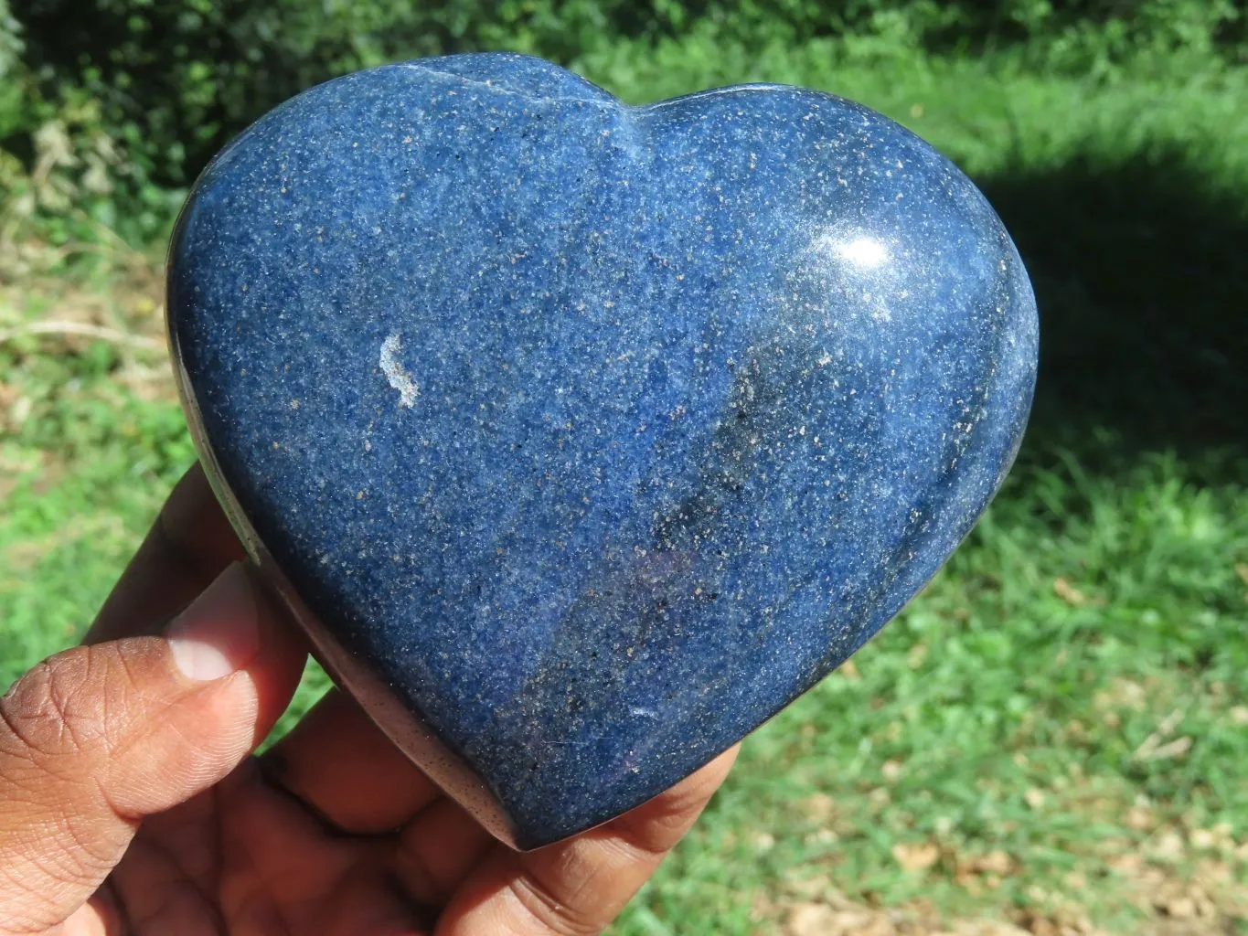 Polished Medium Sized Lazulite Hearts x 4 From Madagascar