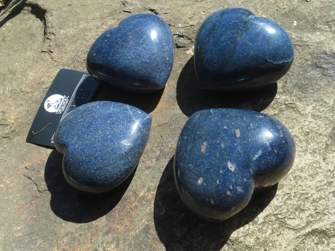 Polished Medium Sized Lazulite Hearts x 4 From Madagascar