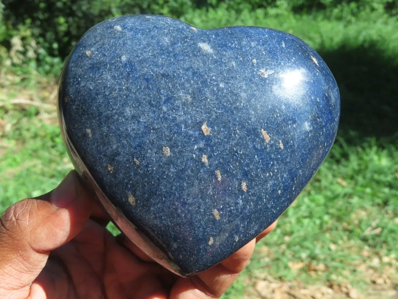 Polished Medium Sized Lazulite Hearts x 4 From Madagascar