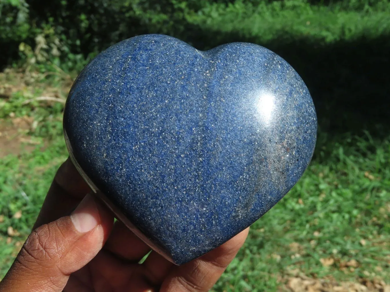 Polished Medium Sized Lazulite Hearts x 4 From Madagascar