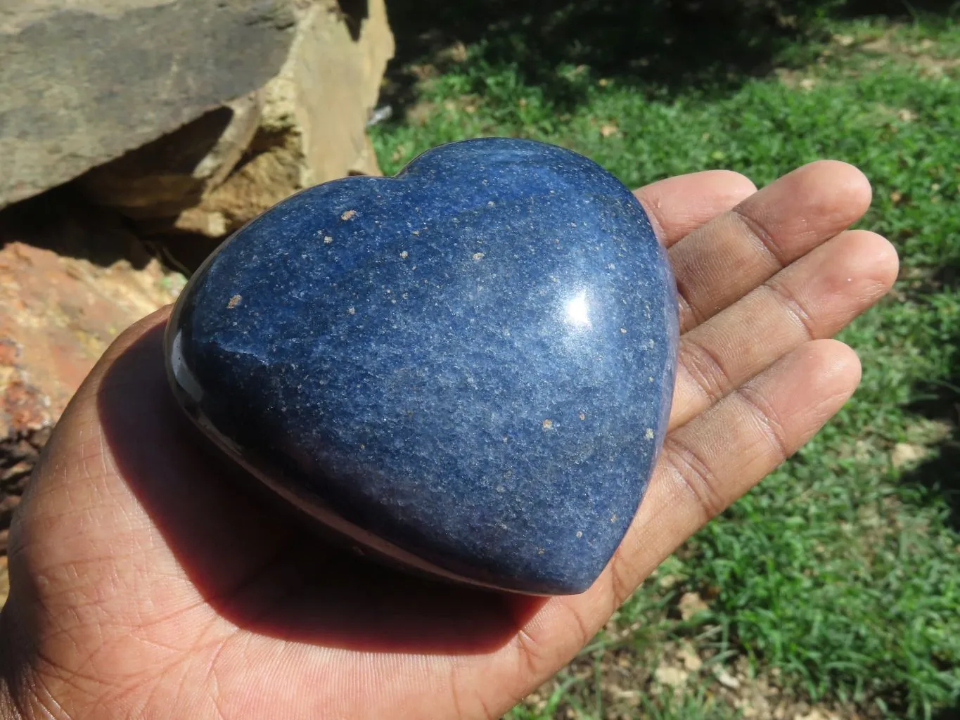 Polished Medium Sized Lazulite Hearts x 4 From Madagascar