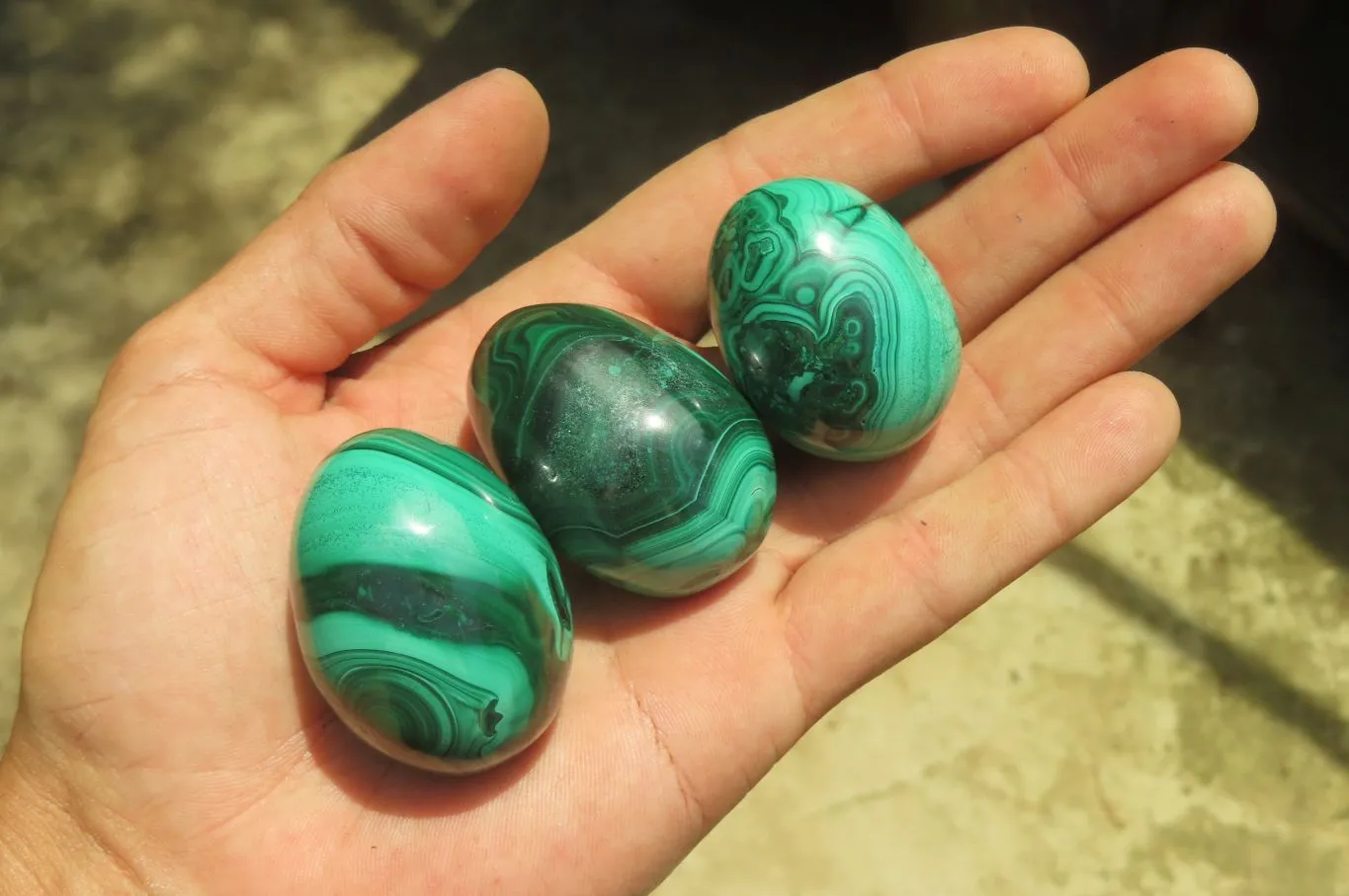 Polished Medium Solid Flower Banded Malachite Gemstone Eggs - Sold Per Item - From Congo