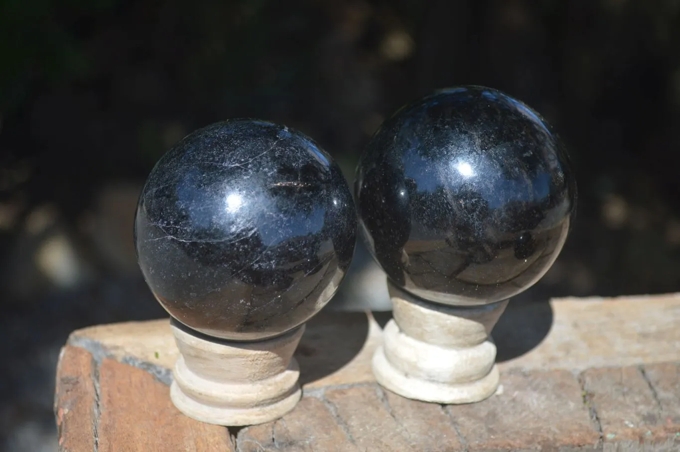 Polished Schorl Black Tourmaline Spheres x 3 From Madagascar