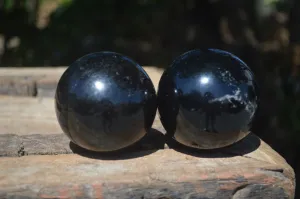 Polished Schorl Black Tourmaline Spheres x 3 From Madagascar