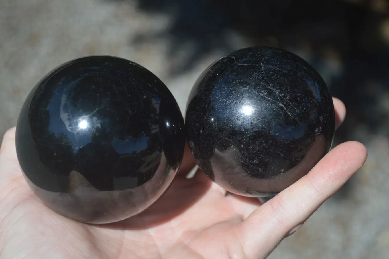 Polished Schorl Black Tourmaline Spheres x 3 From Madagascar