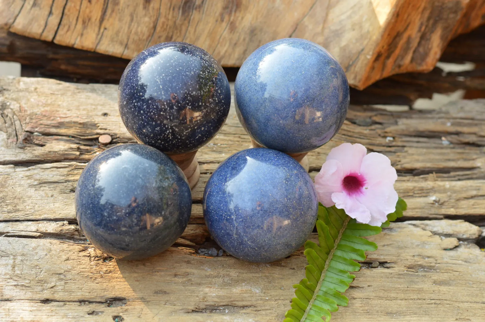 Polished Solid Blue Stunning Lazulite Spheres  x 4 From Ambatfinhandrana, Madagascar