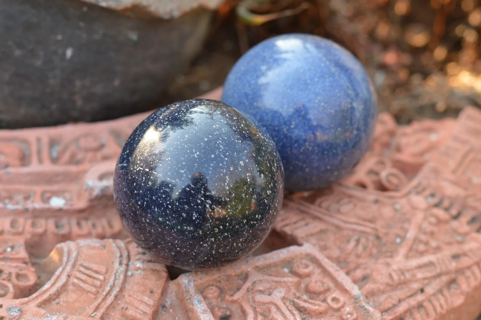 Polished Solid Blue Stunning Lazulite Spheres  x 4 From Ambatfinhandrana, Madagascar