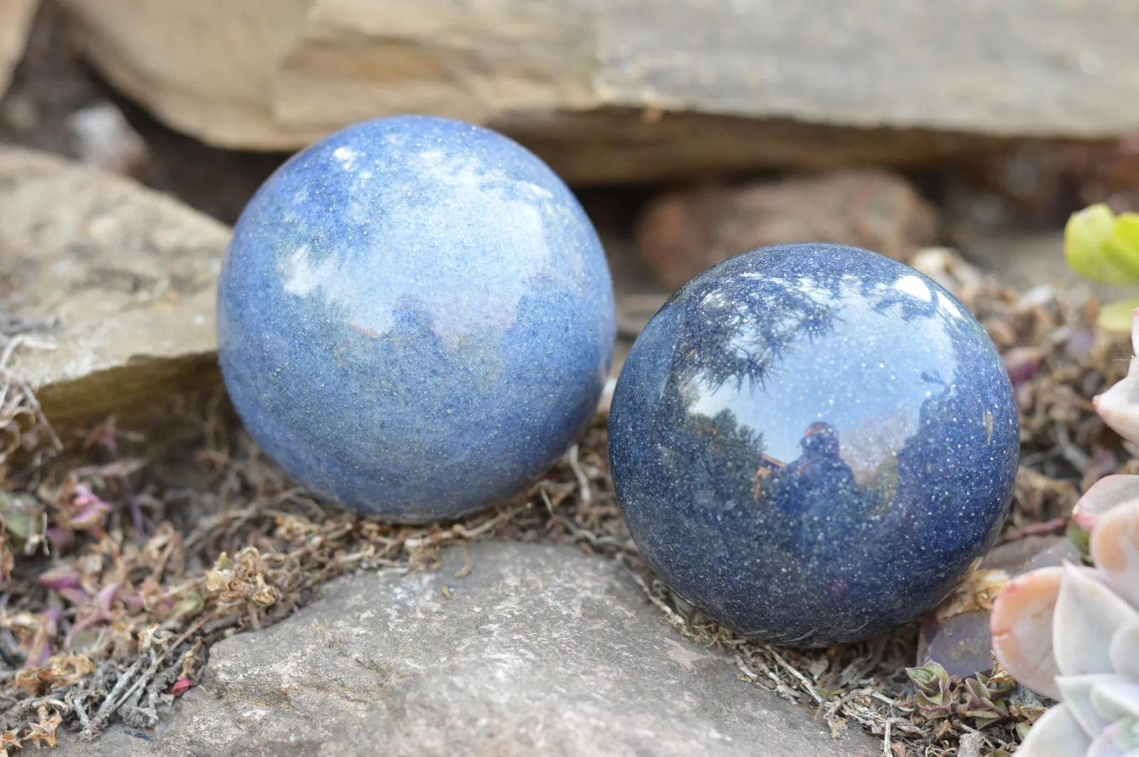 Polished Solid Blue Stunning Lazulite Spheres  x 4 From Ambatfinhandrana, Madagascar