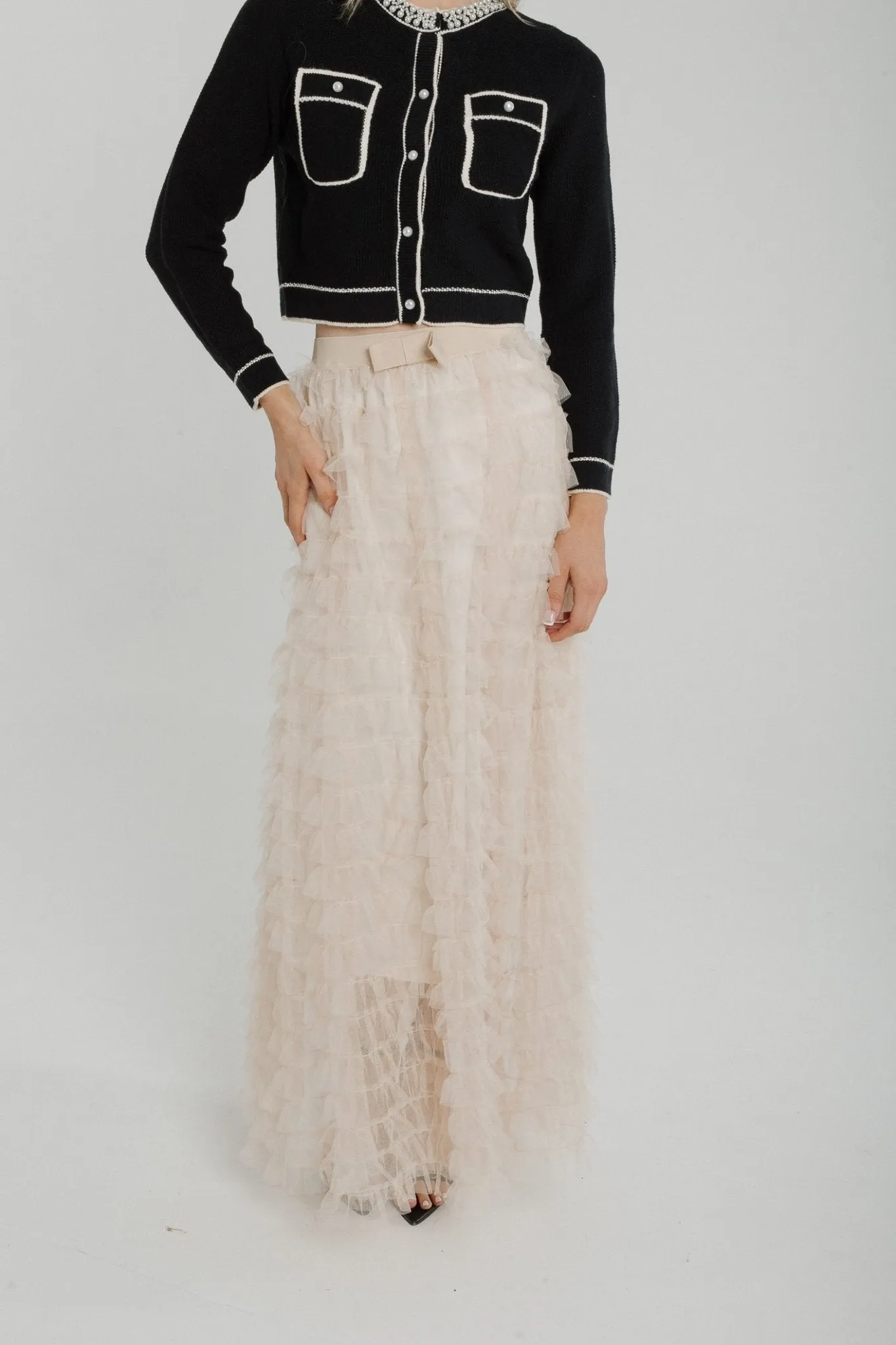 Polly Textured Tulle Maxi Skirt In Neutral