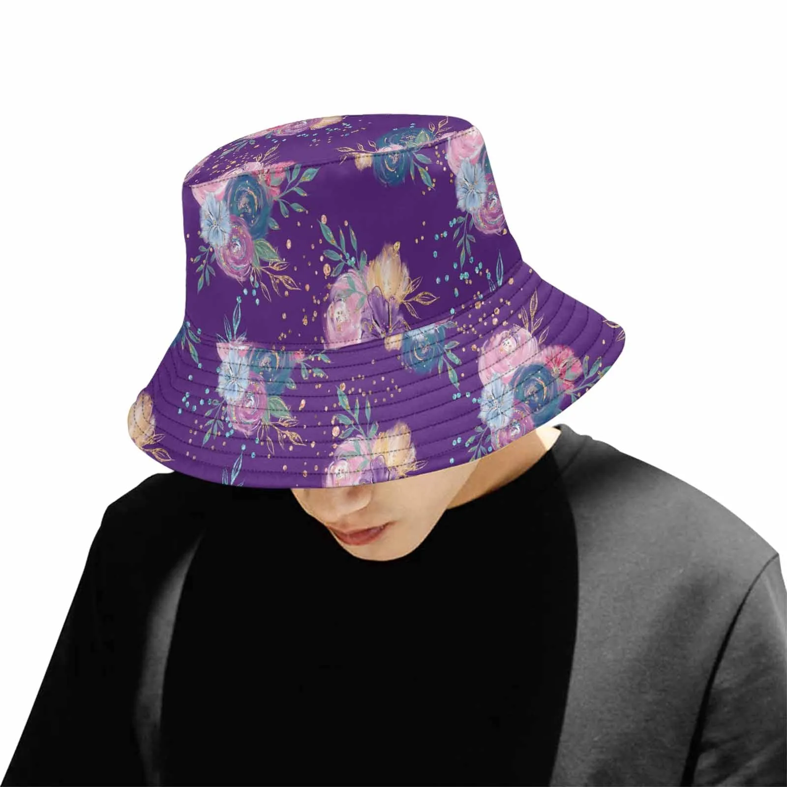 Purple Floral  Unisex Summer Single-Layer Bucket Hat