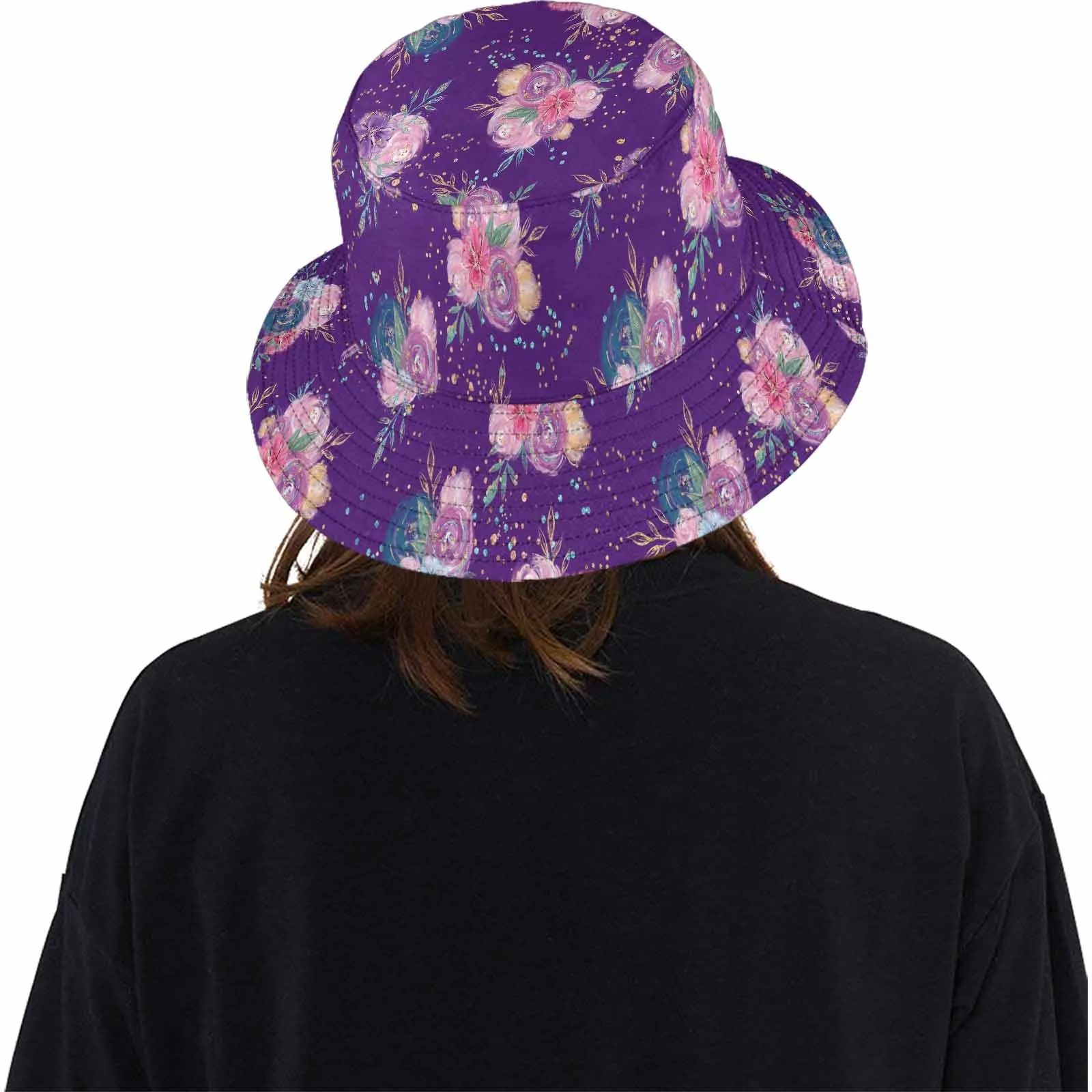 Purple Floral  Unisex Summer Single-Layer Bucket Hat