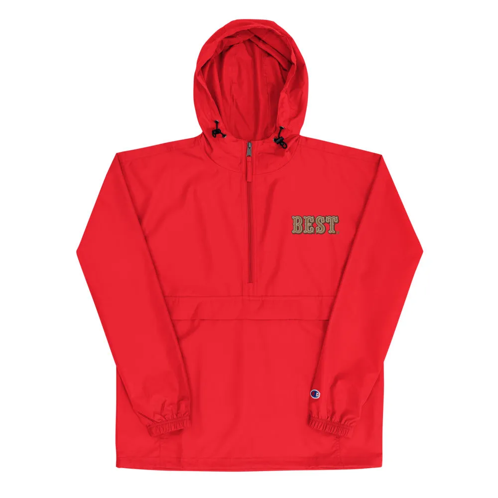 Red Embroidered NINERS BEST X Champion Packable Jacket