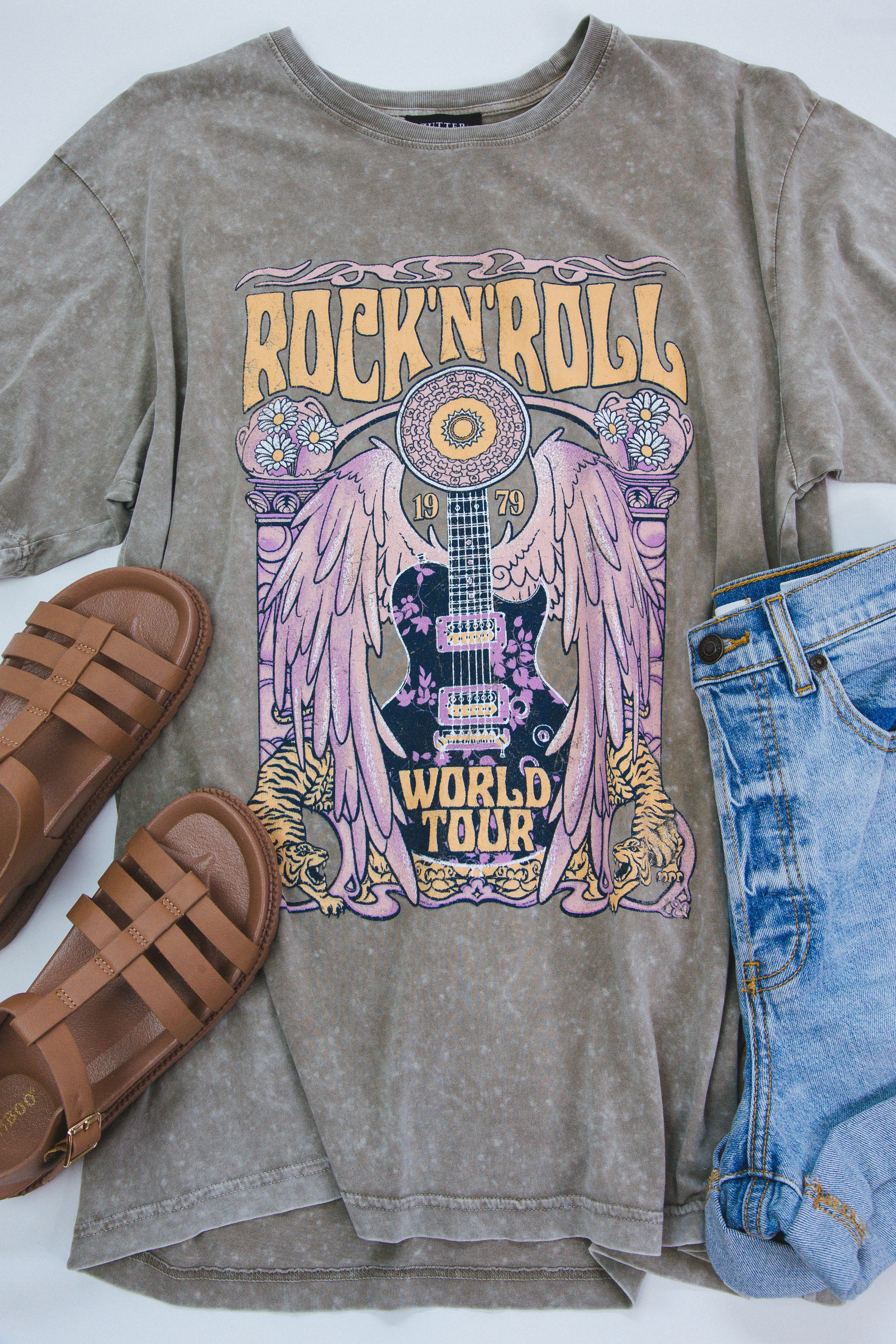 Rock N Roll World Tour Tee, Mocha | Extended Sizes