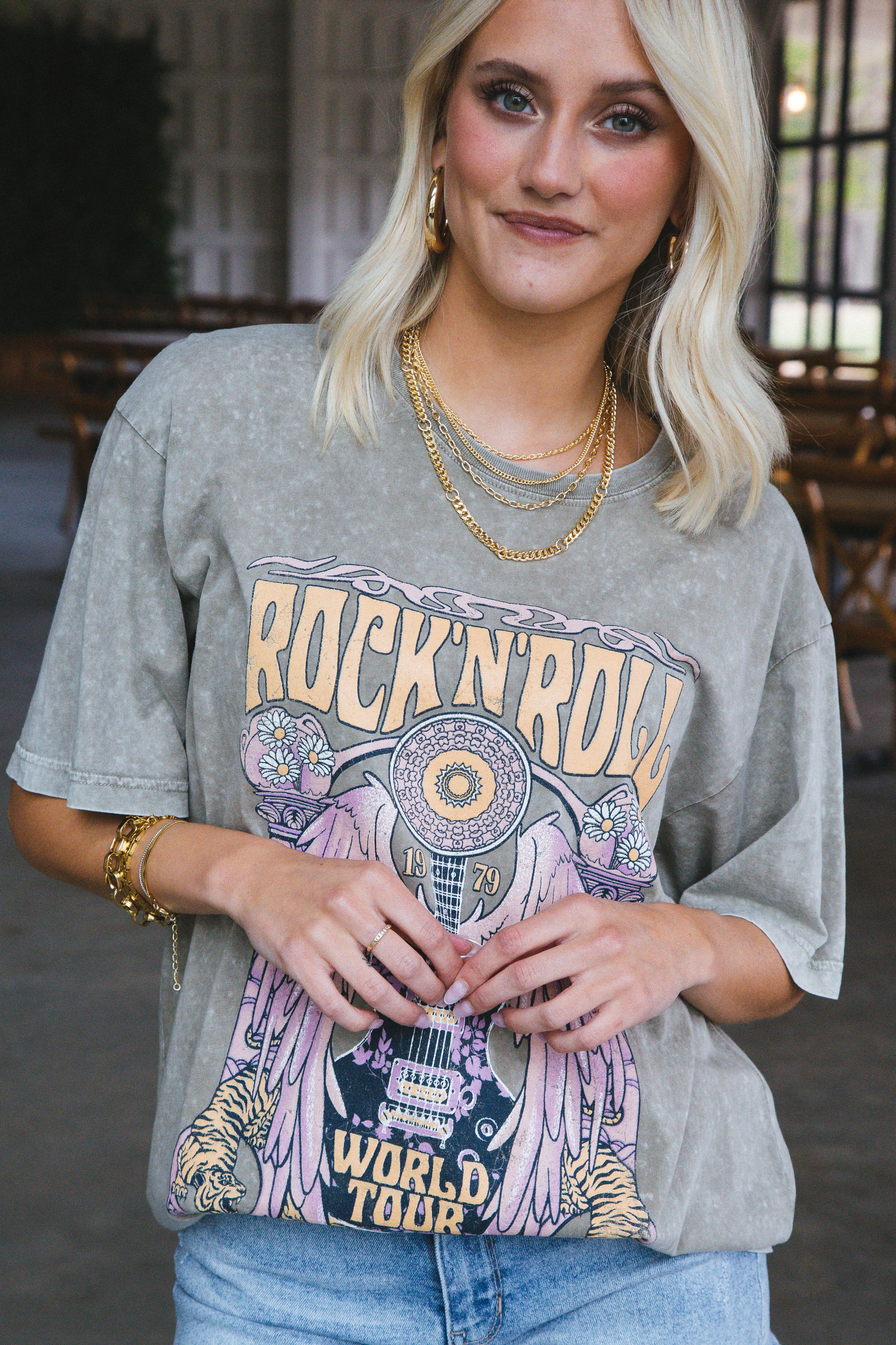 Rock N Roll World Tour Tee, Mocha | Extended Sizes