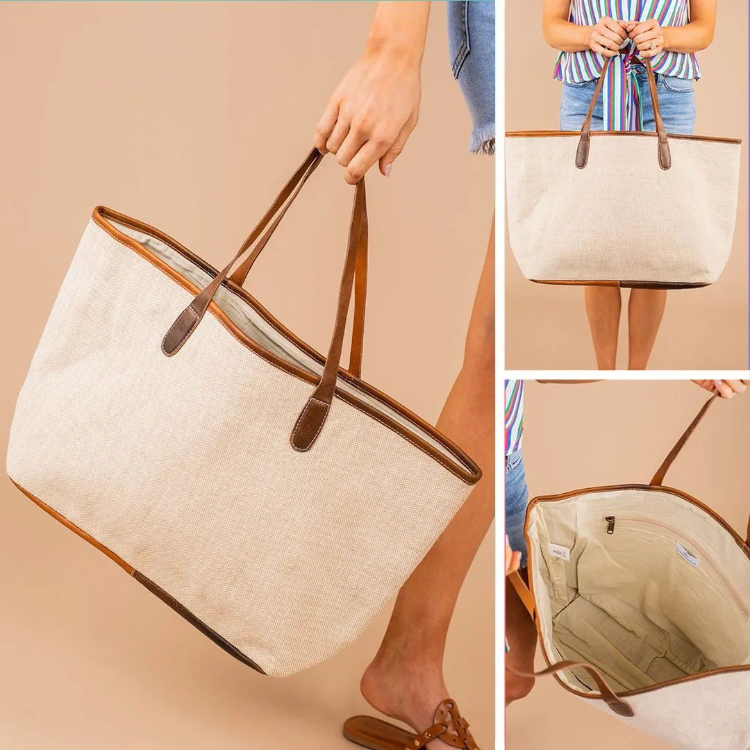 Running Around Natural Beige and Brown Tote