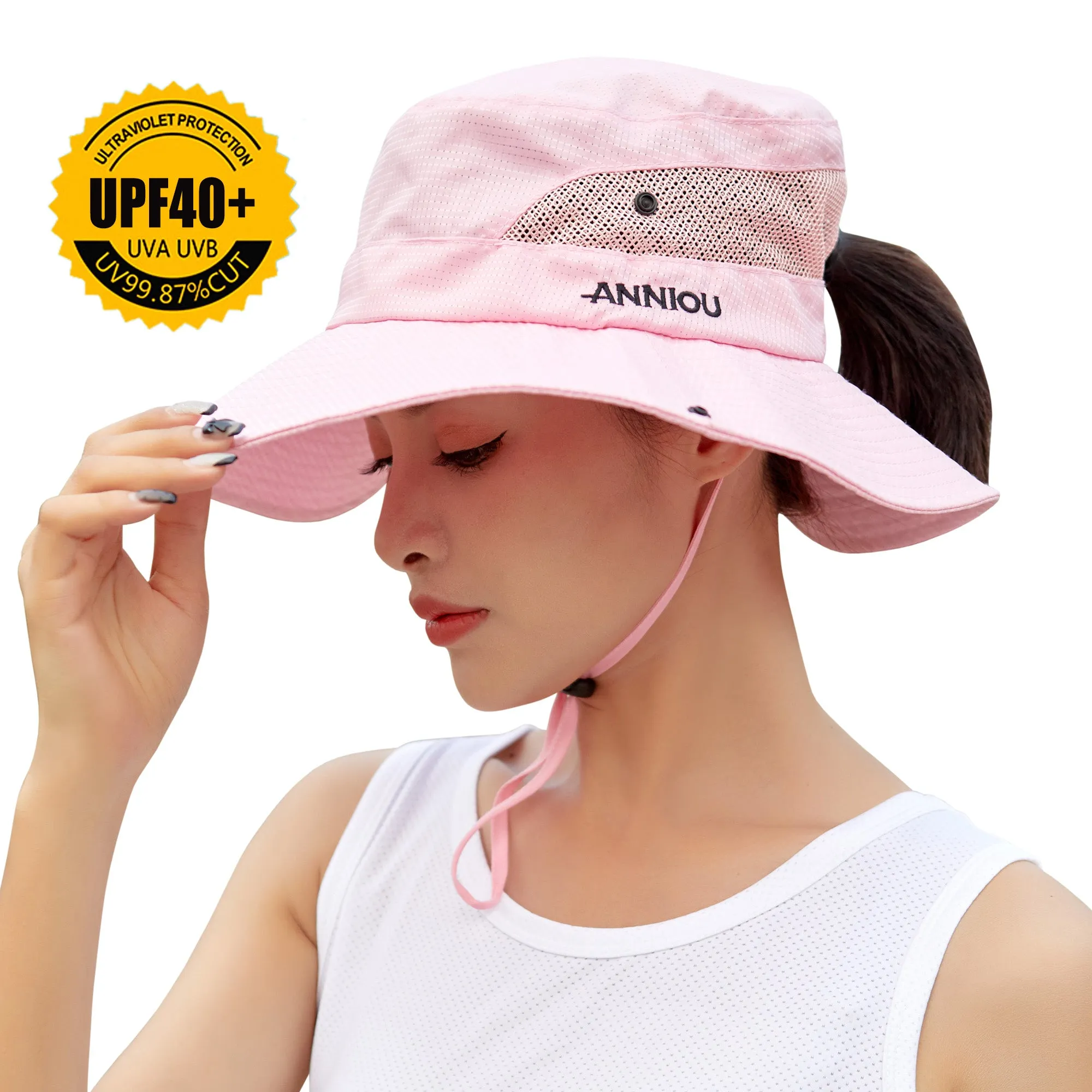 Sidiou Group Anniou Fishing Hat Women UPF40  UV Protection Summer Mesh Bucket Hat Foldable Wide Brim Sun Hat Outdoor Travel with Adjustable Chin Strap