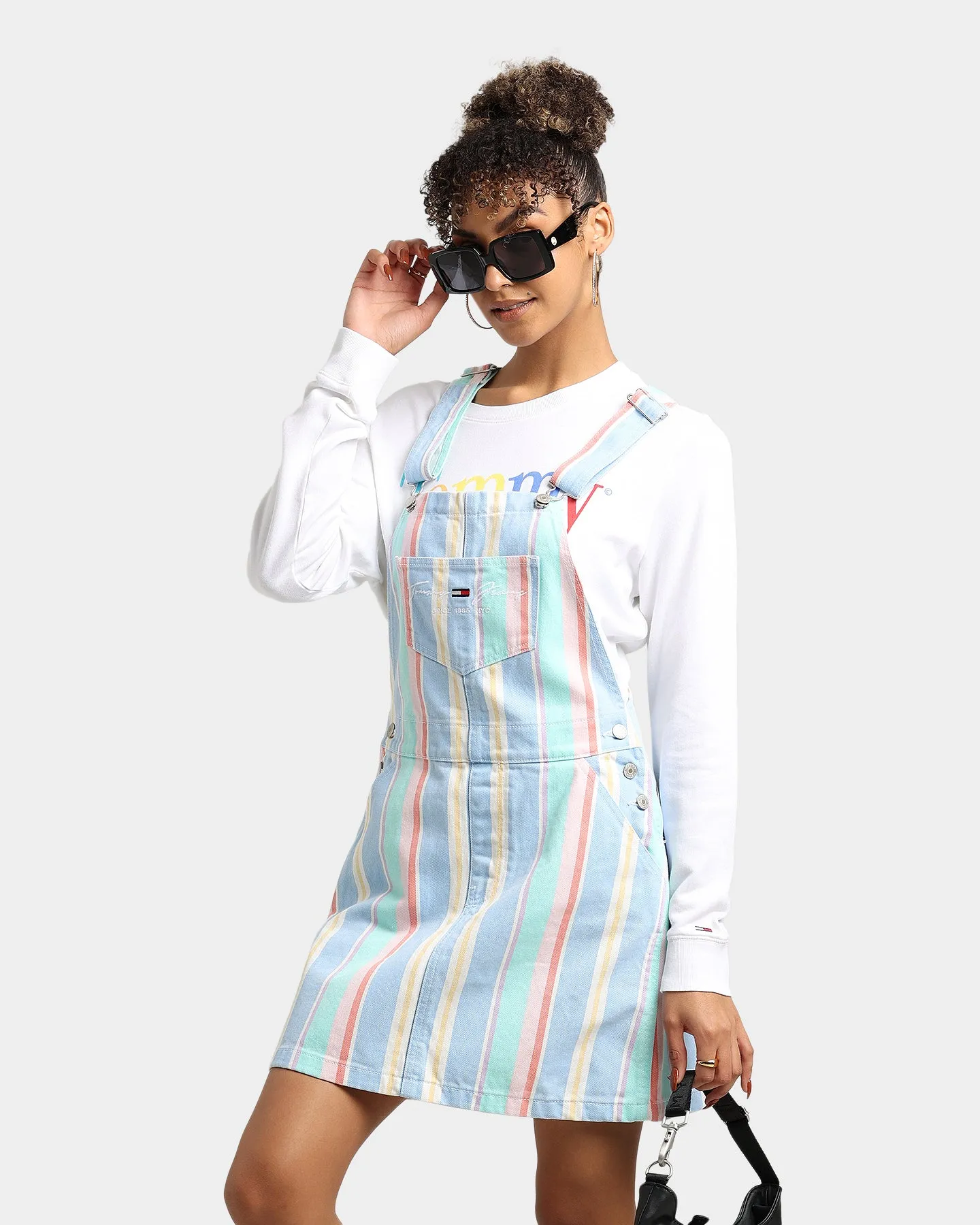 Tommy Jeans Women's Stripe Dungaree Dress Light Powdery Blue