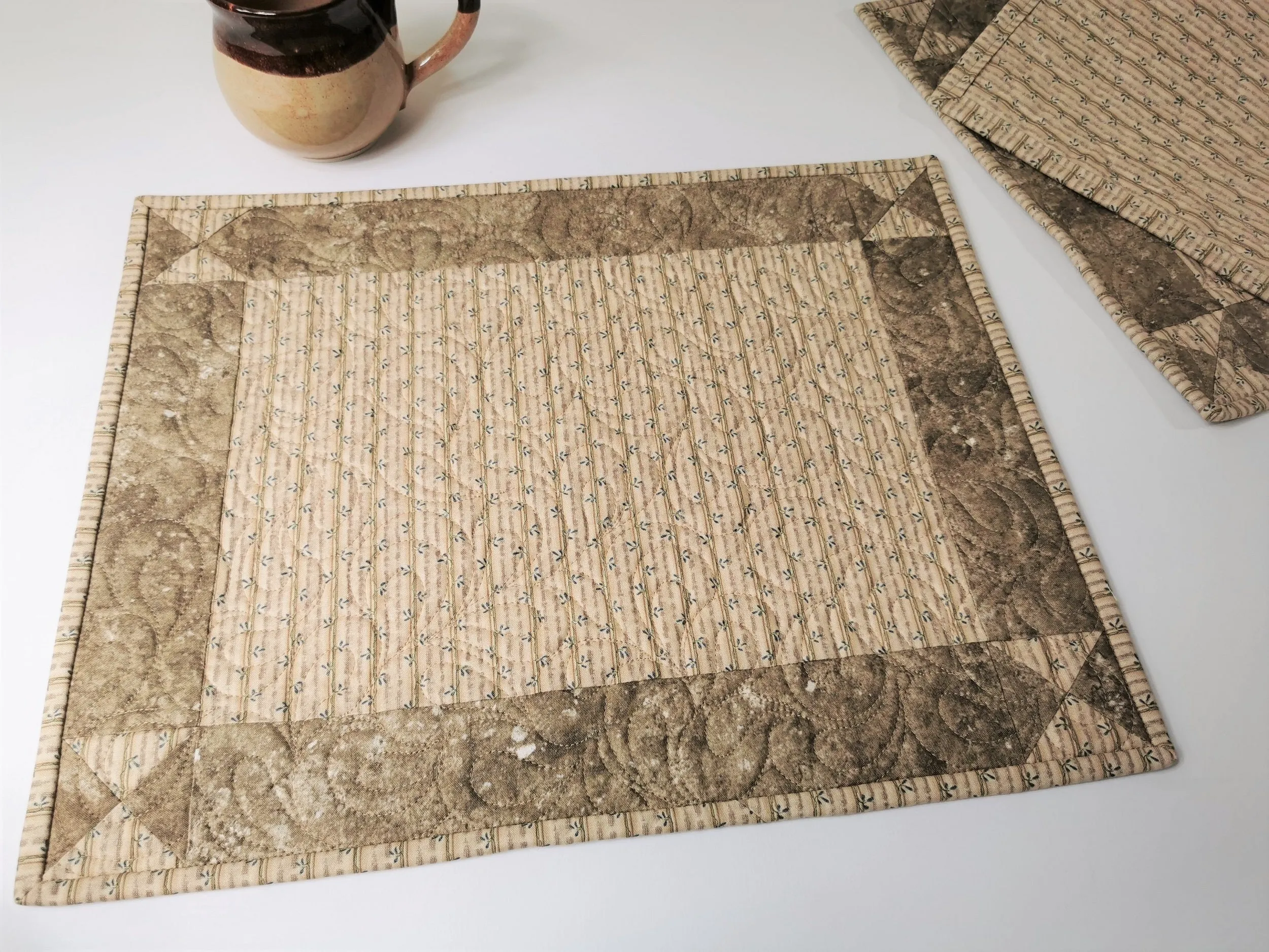 Two Neutral Quilted Placemats