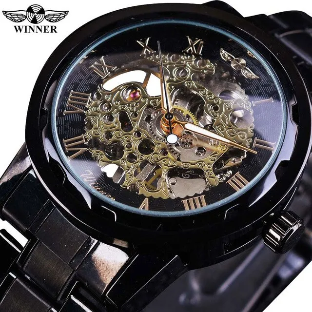 Winner Classic Design Transparent Case Golden Movement Inside Watch