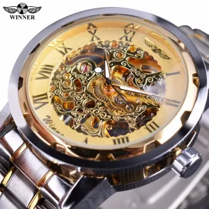 Winner Classic Design Transparent Case Golden Movement Inside Watch