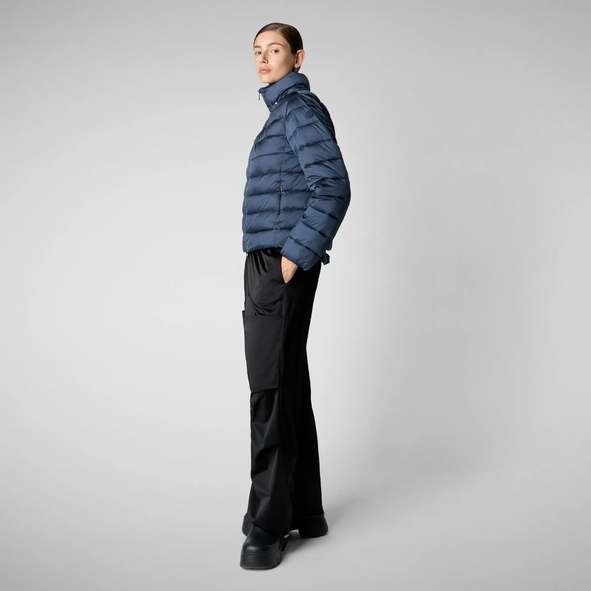 Woman's animal free hooded puffer jacket Liana in night blue