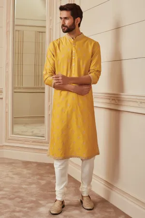 Yellow Ochre All Over Butti Embroidered Kurta Set